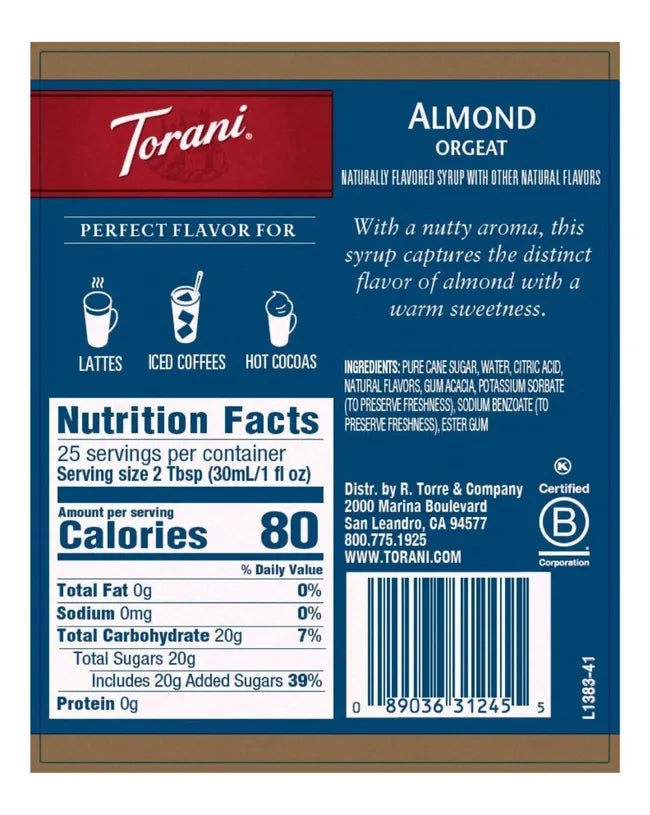 Torani Syrup Almond 750ml