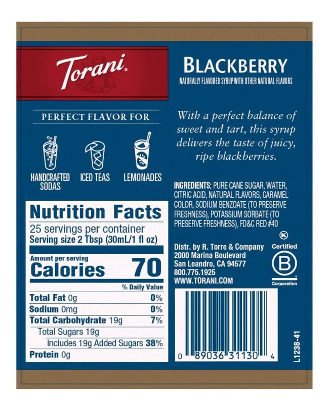 Torani Syrup Blackberry 750ml