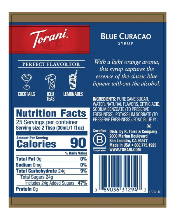 Torani Blue Curacao Syrup 750ml