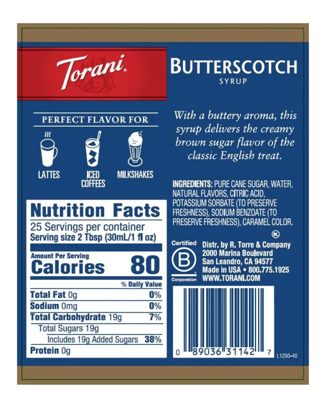 Torani Syrup Butterscotch 750ml