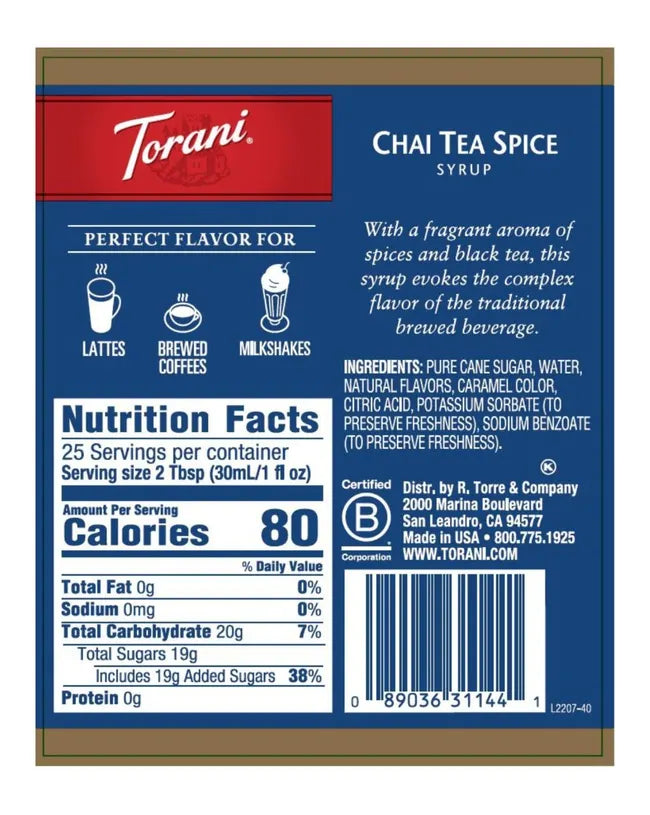 Torani Syrup Chai Tea Spice 750ml