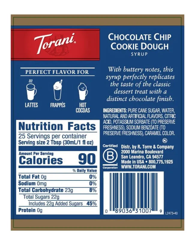 Torani Syrup Chocolate Chip Cookie Dough 750ml