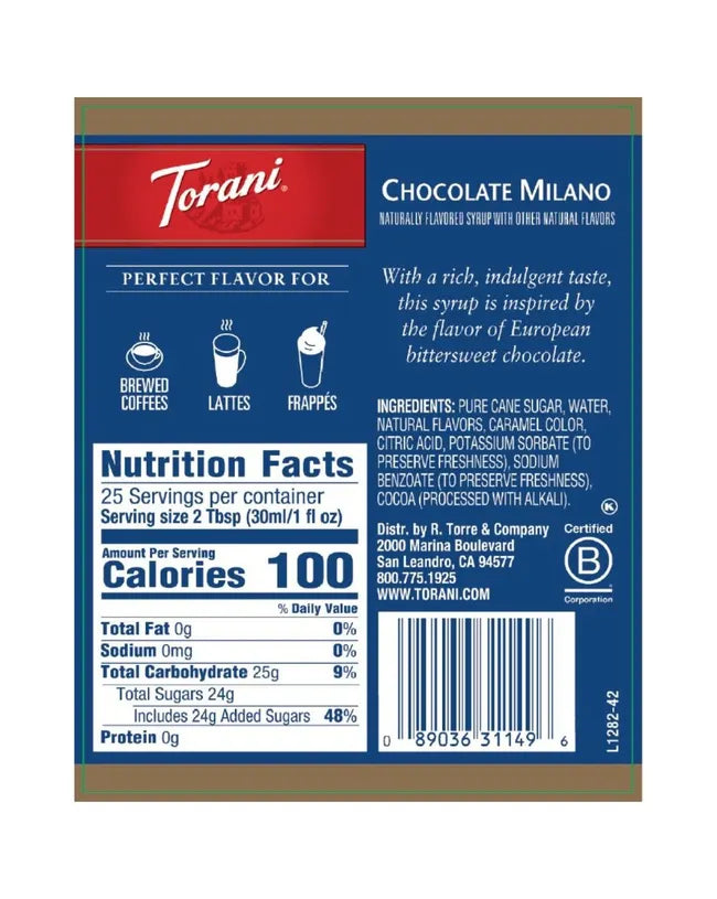 Torani Syrup Chocolate Milano (Dark) 750ml