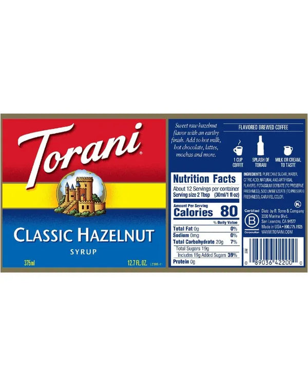 Torani Syrup Hazelnut Classic 375ml