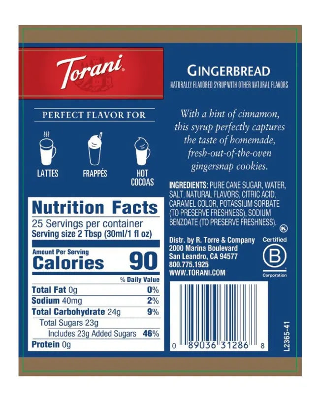 Torani Syrup Gingerbread 750ml