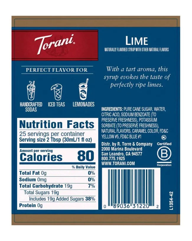 Torani Syrup Lime 750ml
