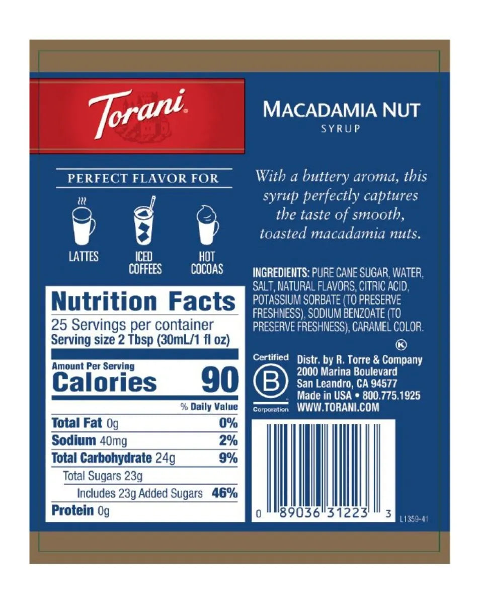 Torani Macadamia Nut Syrup 750ml
