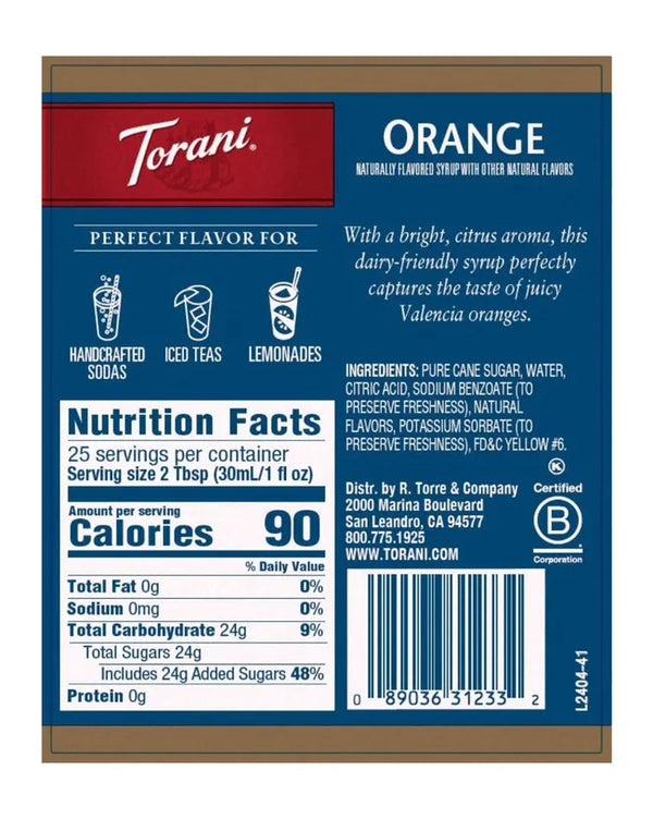Torani Syrup Orange (Dairy Friendly) 750ml