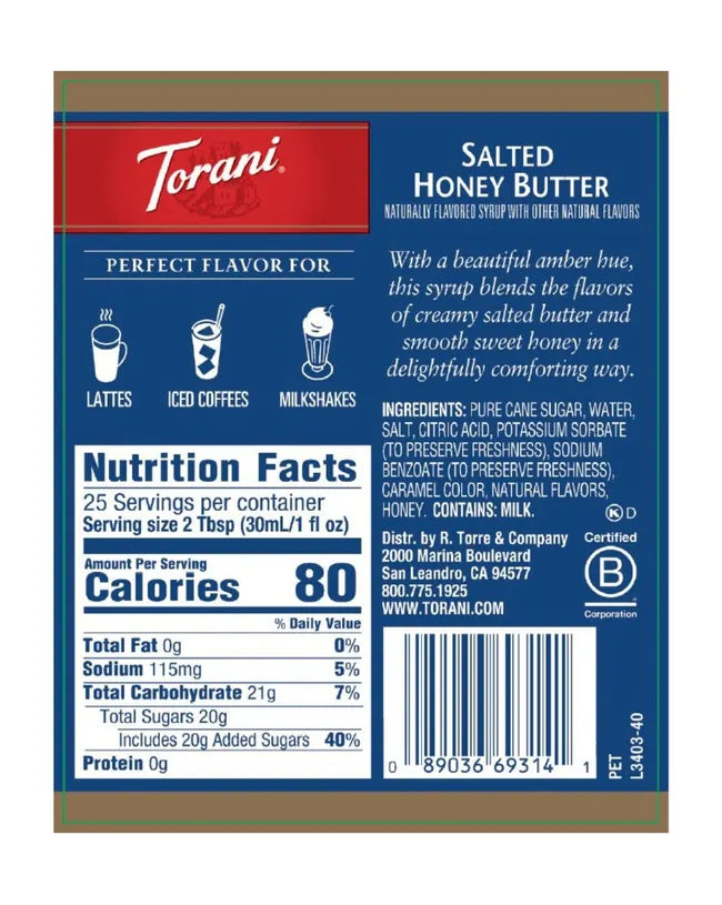 Torani Syrup Salted Honey Butter 750ml