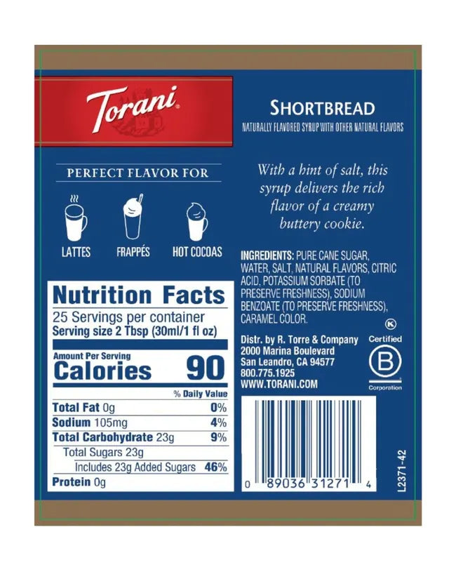 Torani Syrup Shortbread 750ml