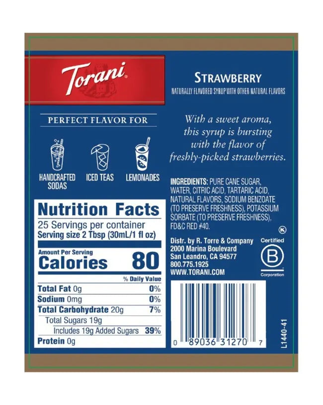 Torani Syrup Strawberry 750ml