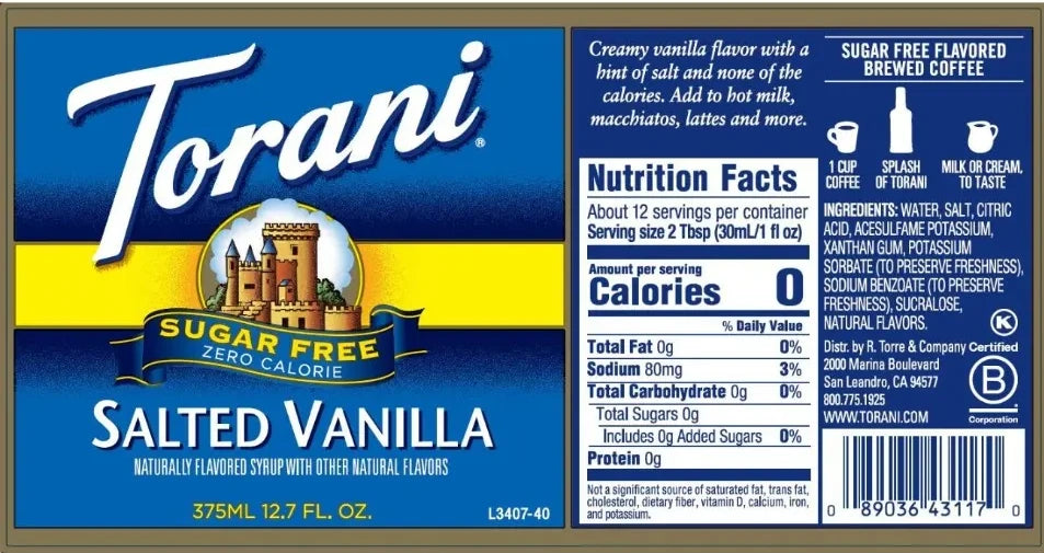 Torani Sugar Free Salted Vanilla 375ml