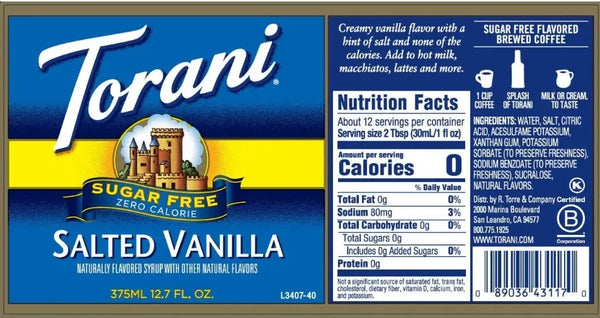 Torani Sugar Free Salted Vanilla 375ml