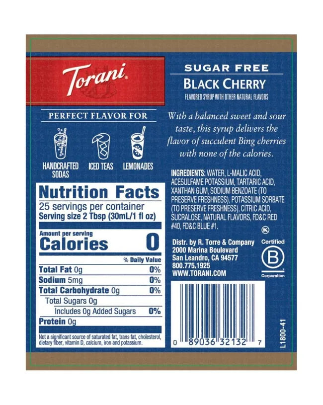 Torani Sugar Free Syrup Black Cherry 750ml