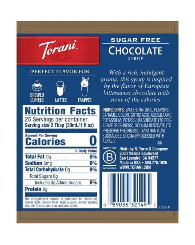 Torani Sugar Free Syrup Chocolate 750ml