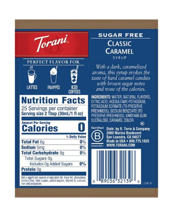 Torani Sugar Free Syrup Caramel 750ml