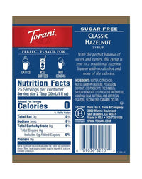 Torani Sugar Free Syrup Hazelnut Classic 750ml