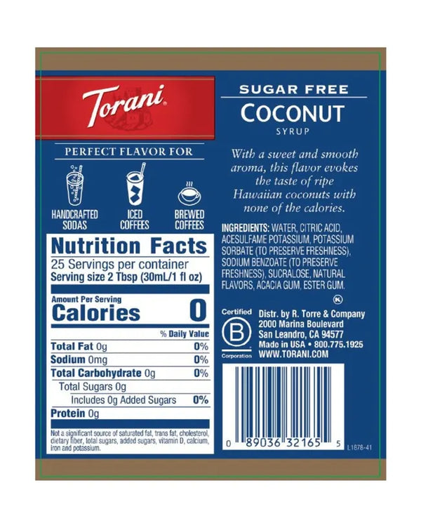 Torani Sugar Free Syrup Coconut 750ml