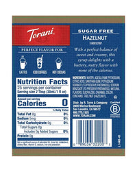 Torani Sugar Free Syrup Hazelnut Classic 750ml