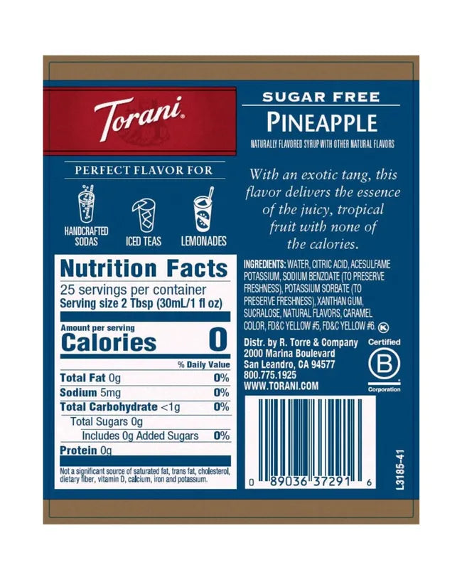 Torani Sugar Free Syrup Pineapple 750ml