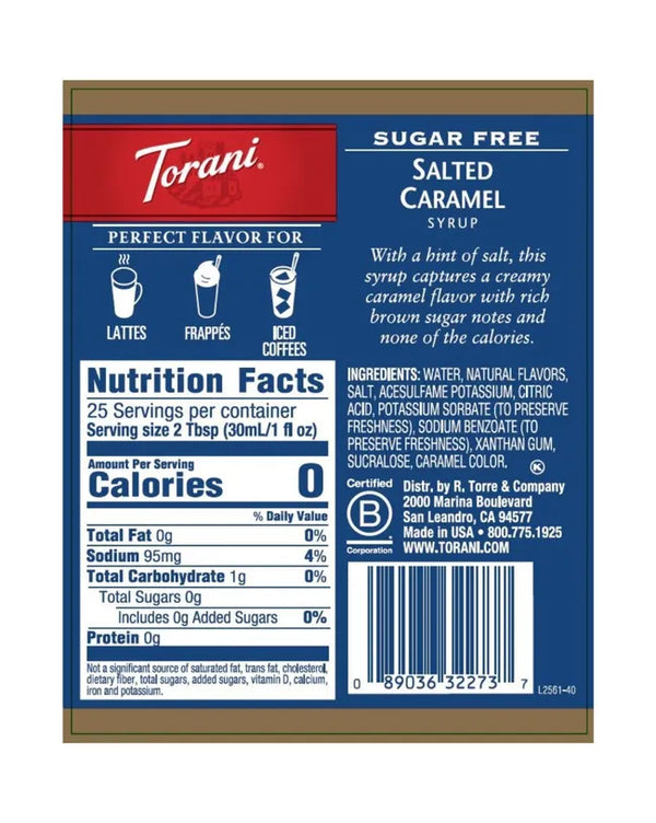 Torani Sugar Free Syrup Salted Caramel 750ml