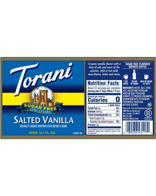 Torani Sugar Free Salted Vanilla 375ml