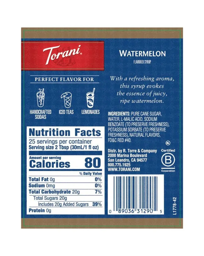 Torani Syrup Watermelon 750ml