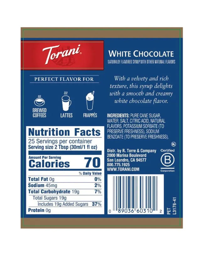 Torani Syrup White Chocolate 750ml