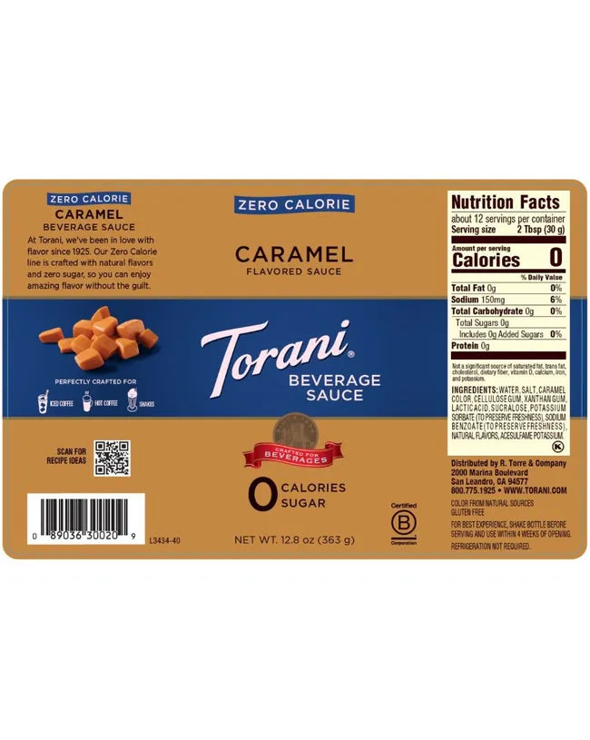 Torani Zero Calorie Beverage Sauce Caramel 380ml